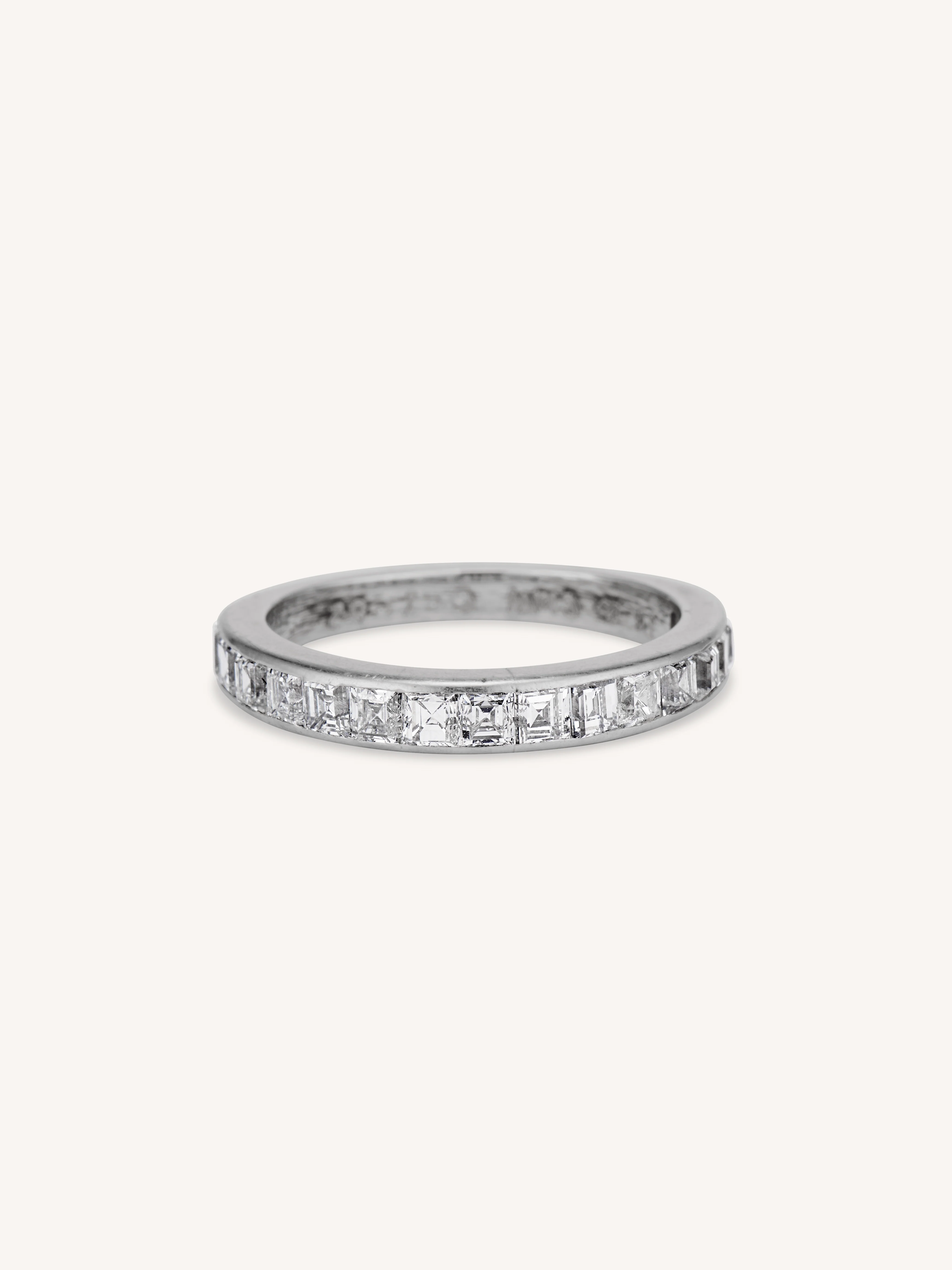 Midcentury 1.70 Carat Carré Cut Vintage Diamond Half Band - Size 7