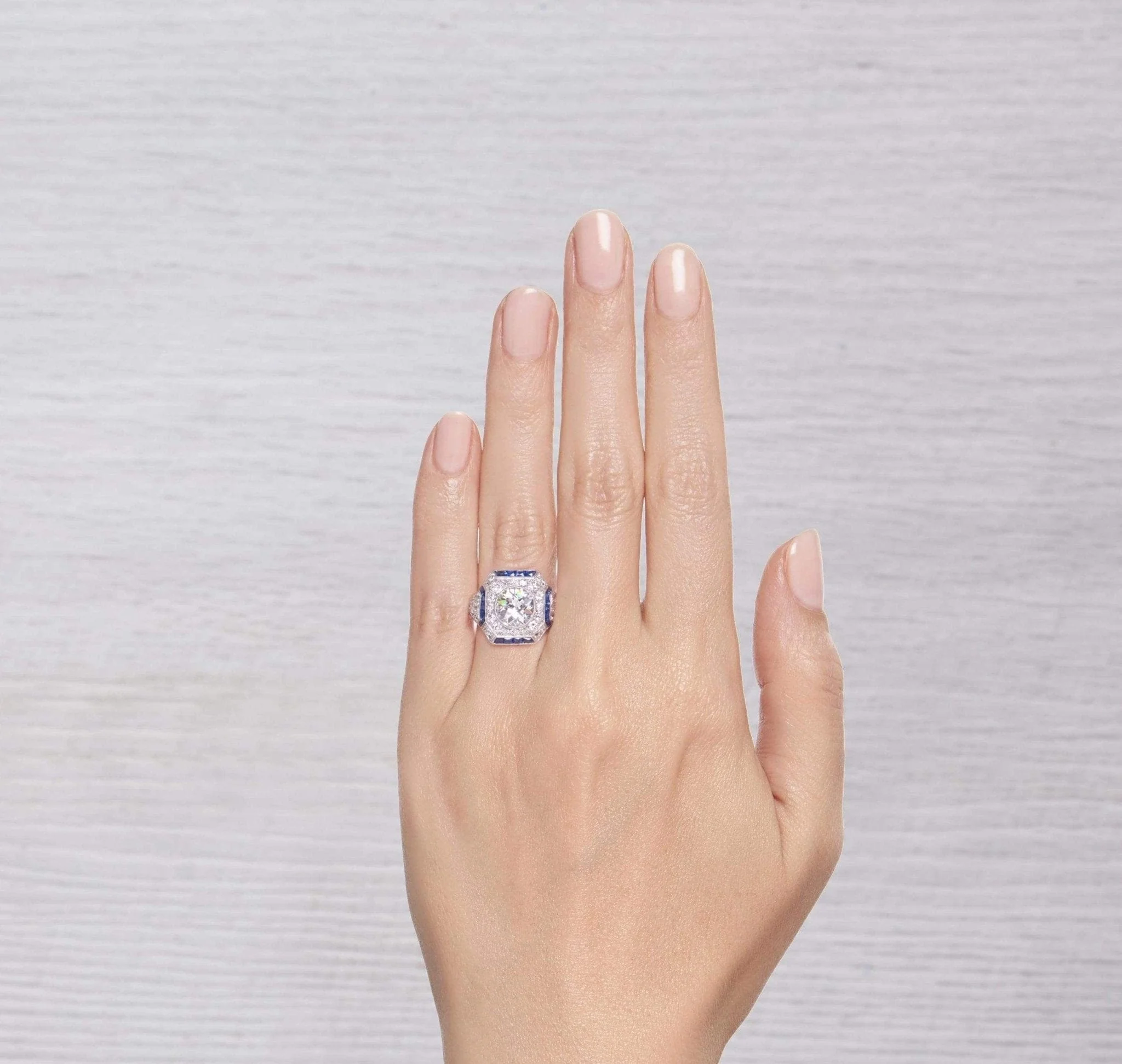 1.82 CARAT ART DECO DIAMOND AND SAPPHIRE ENGAGEMENT RING - Image 5