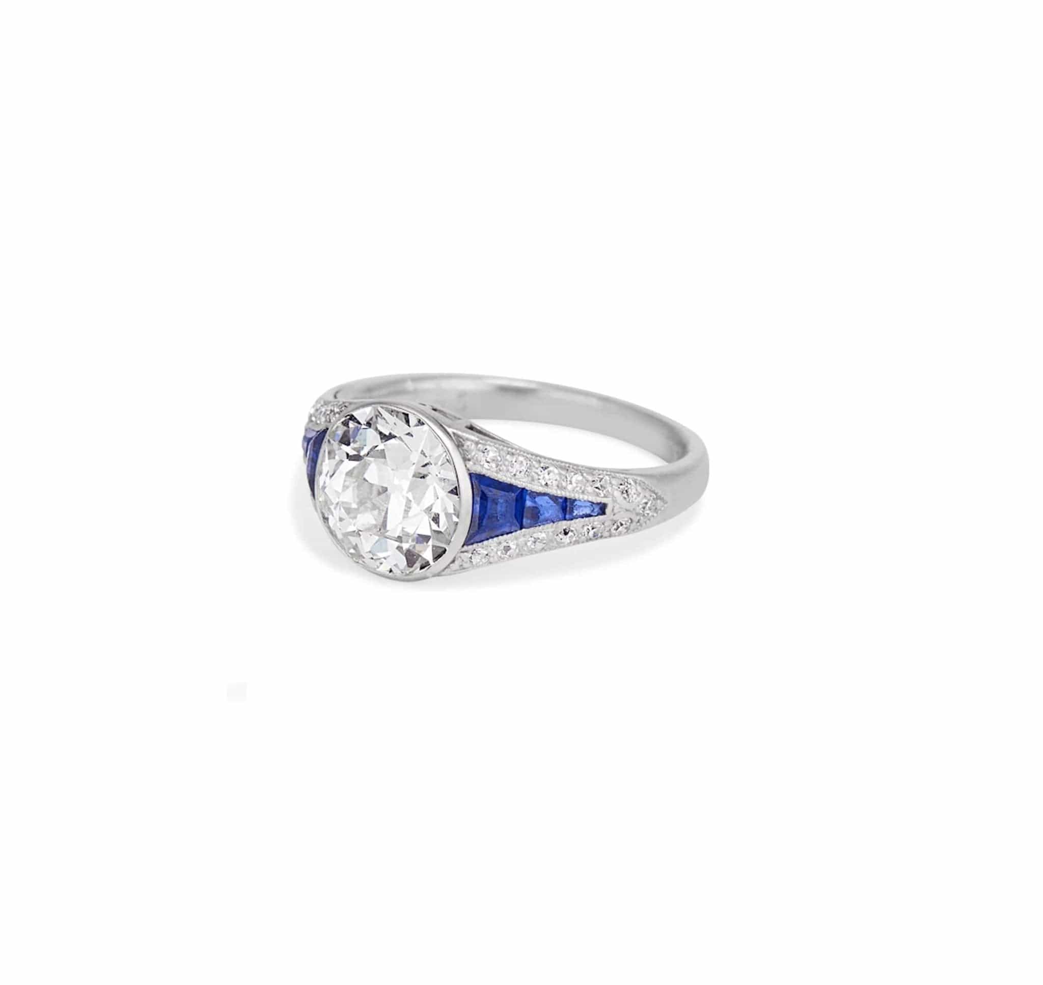 Boucheron Paris Art Deco 1.94 Carat Diamond & Sapphire Ring