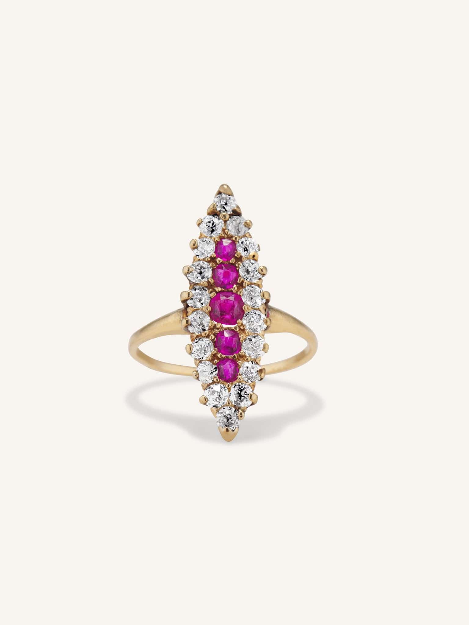 Victorian Old Mine Cut Ruby & Diamond Dinner Ring