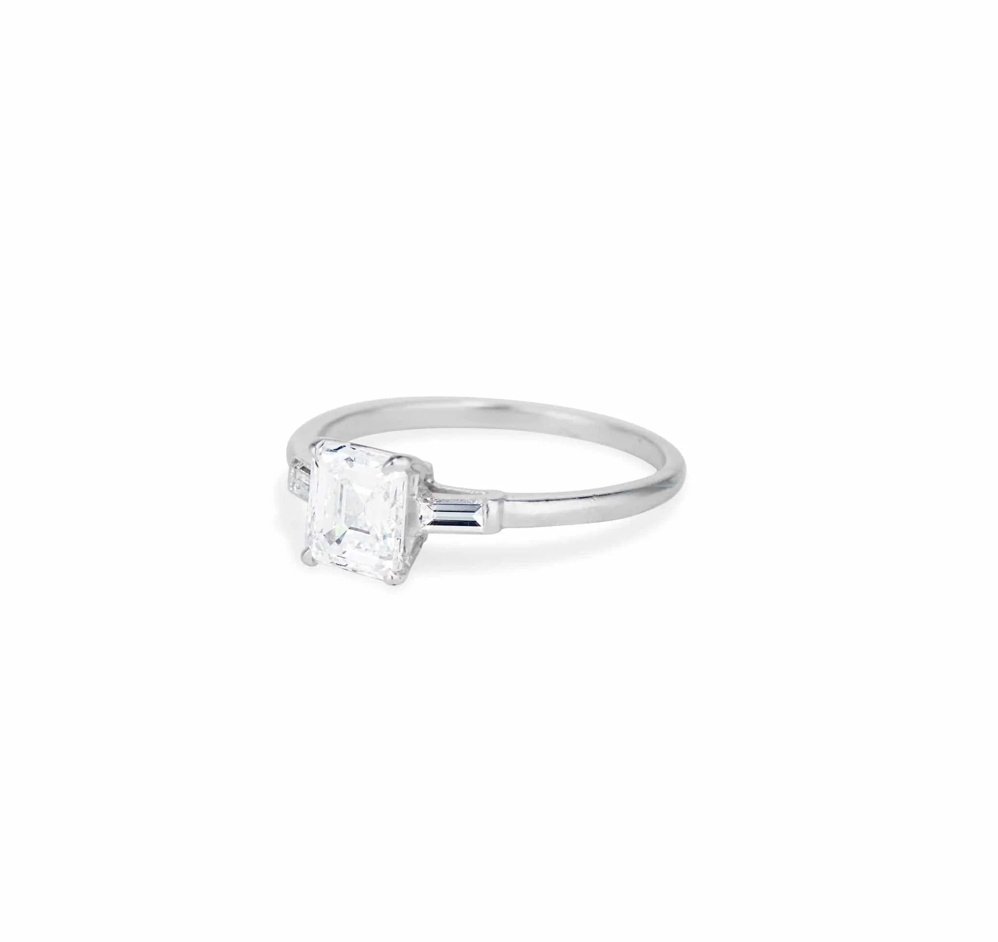Art Deco 1.11 Carat Emerald Cut Diamond Engagement Ring - Image 2