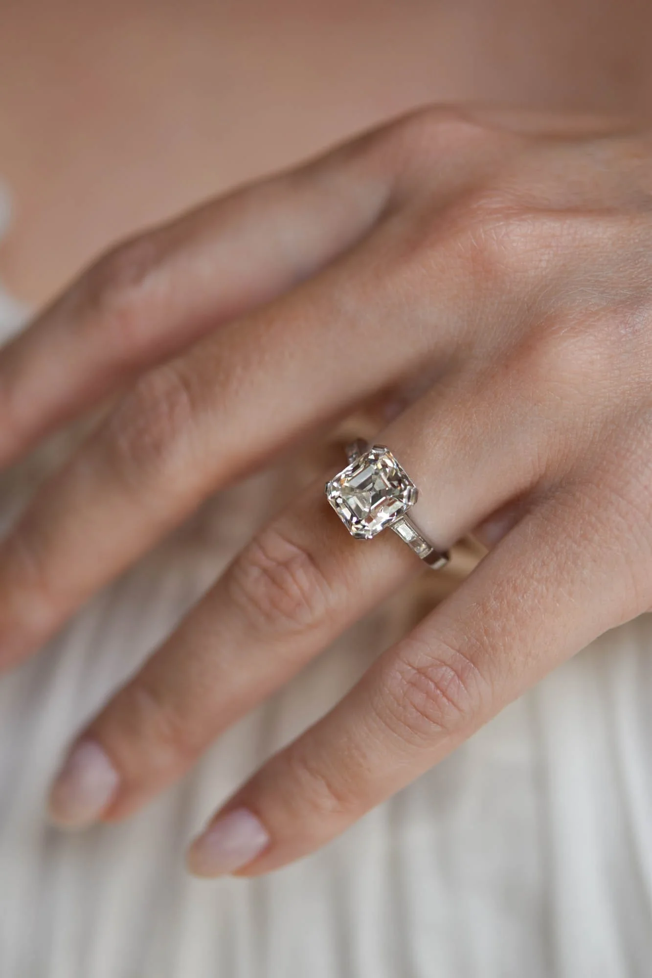 Art Deco 4.43 Carat Square Emerald Cut Diamond Vintage Engagement Ring - Image 3