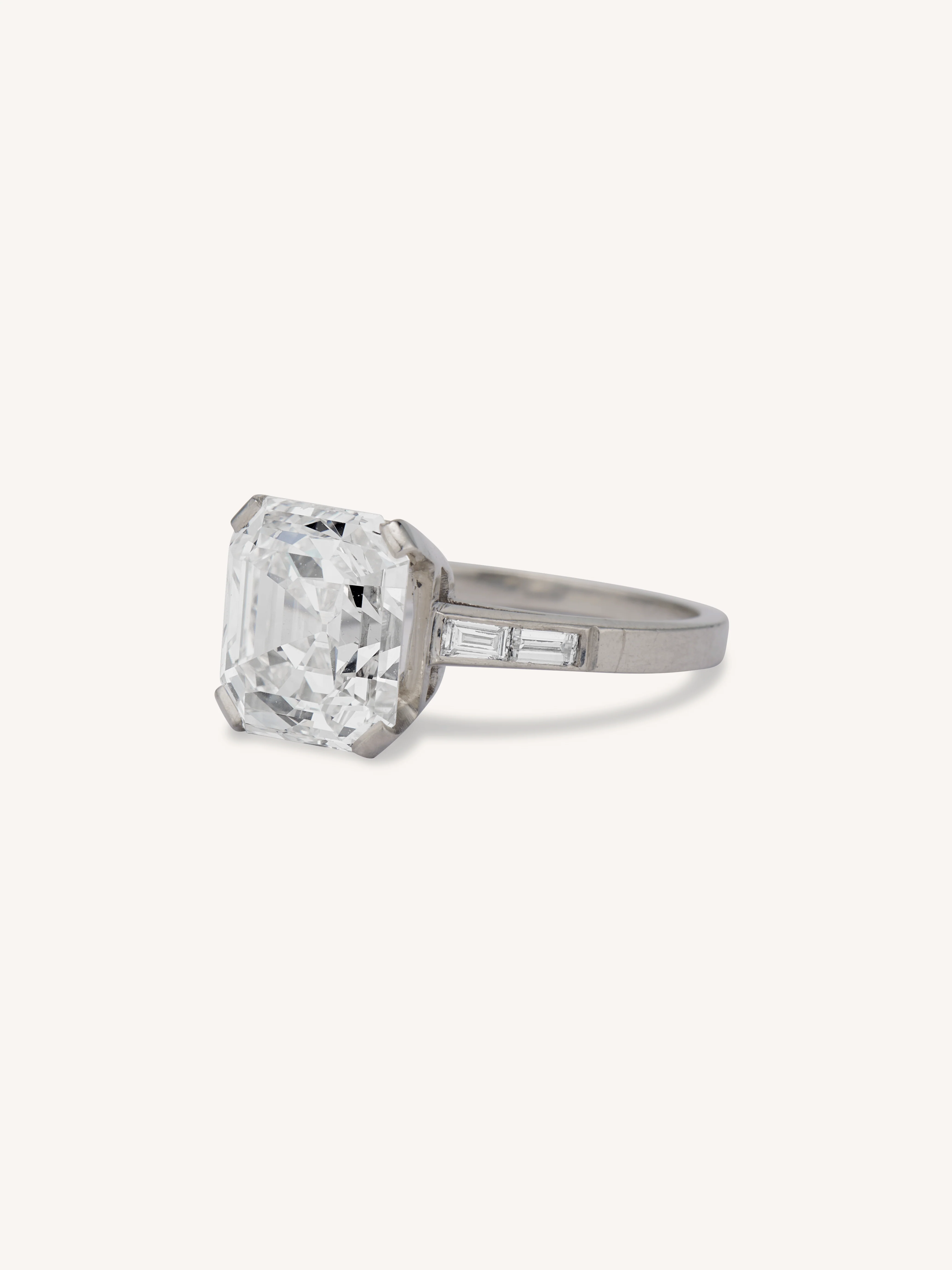 Art Deco 4.43 Carat Square Emerald Cut Diamond Vintage Engagement Ring - Image 4