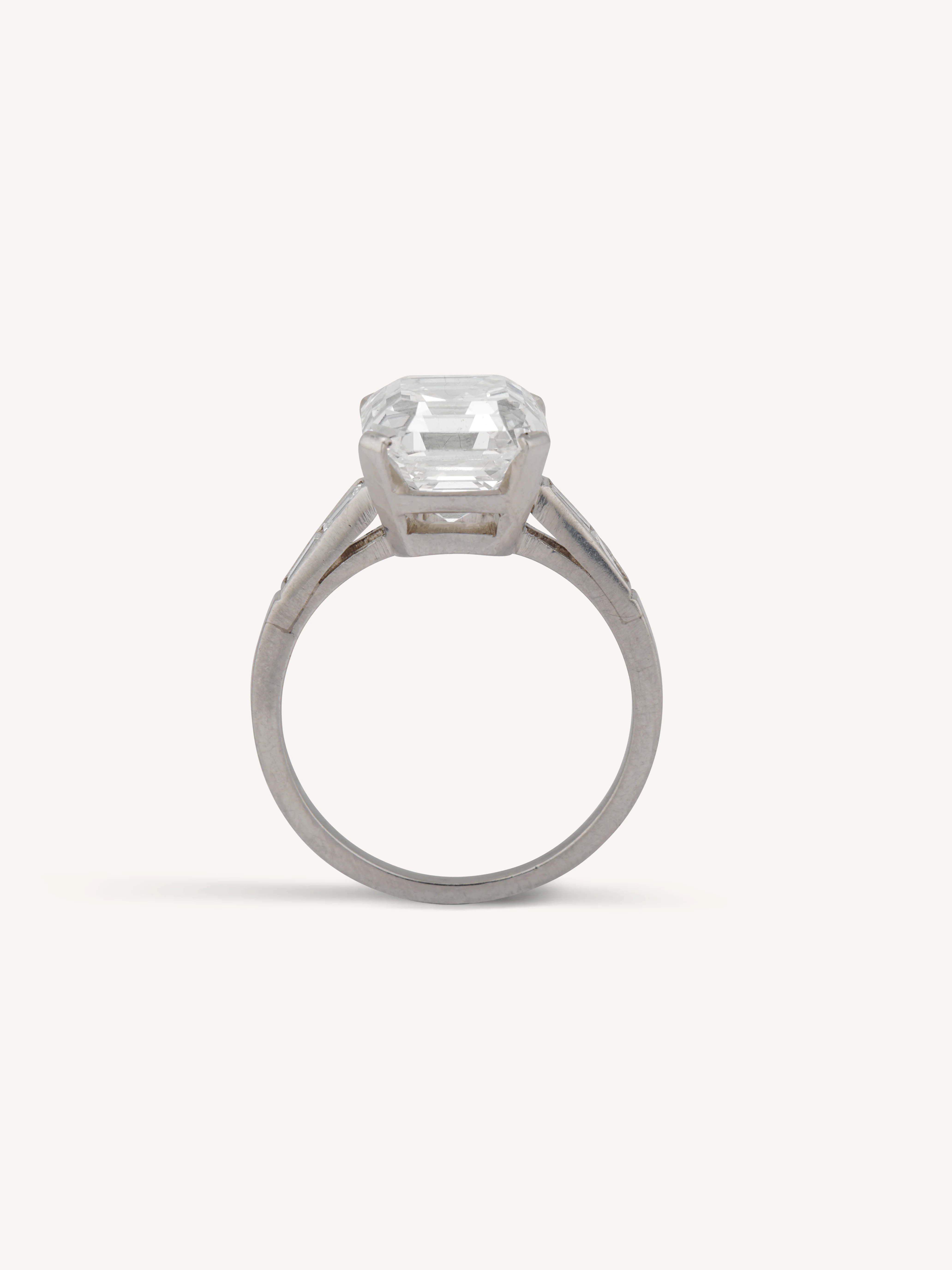 Art Deco 4.43 Carat Square Emerald Cut Diamond Vintage Engagement Ring - Image 5