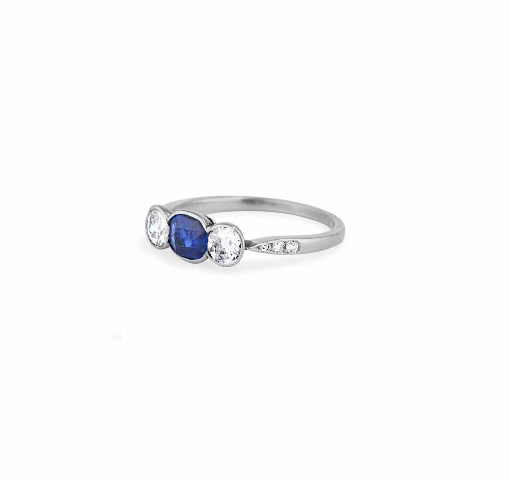 Art Deco Sapphire and Diamond Three Stone Vintage Engagement Ring