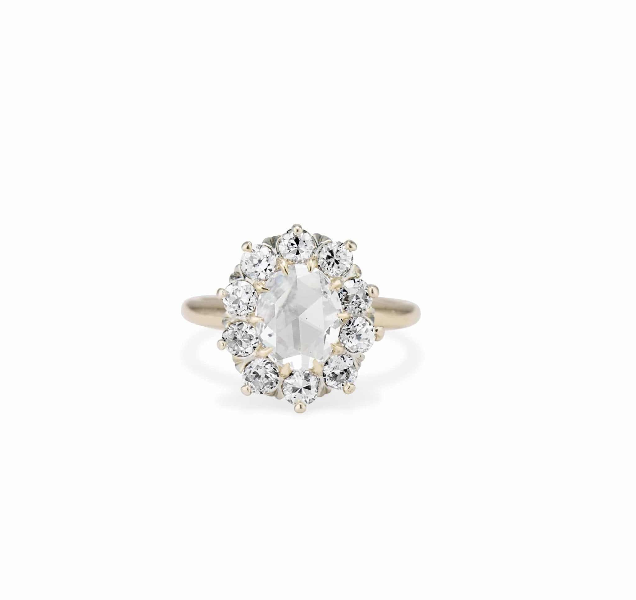 1940's Victorian Revival .92 Rose Cut Diamond Cluster Engagement Ring