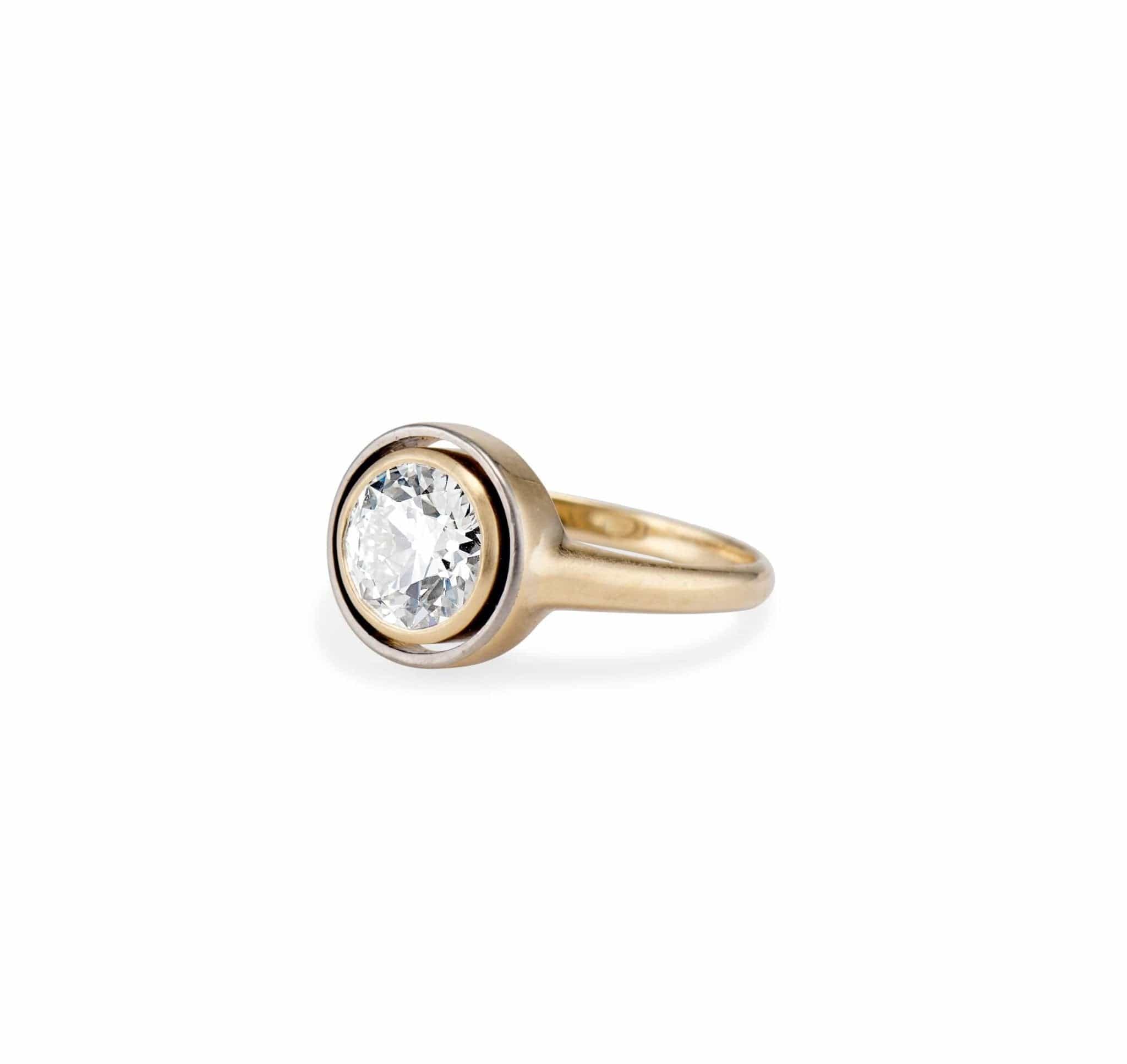 Early Art Deco 1.51 Carat Old European Cut Floating Bezel Set Diamond Engagement Ring