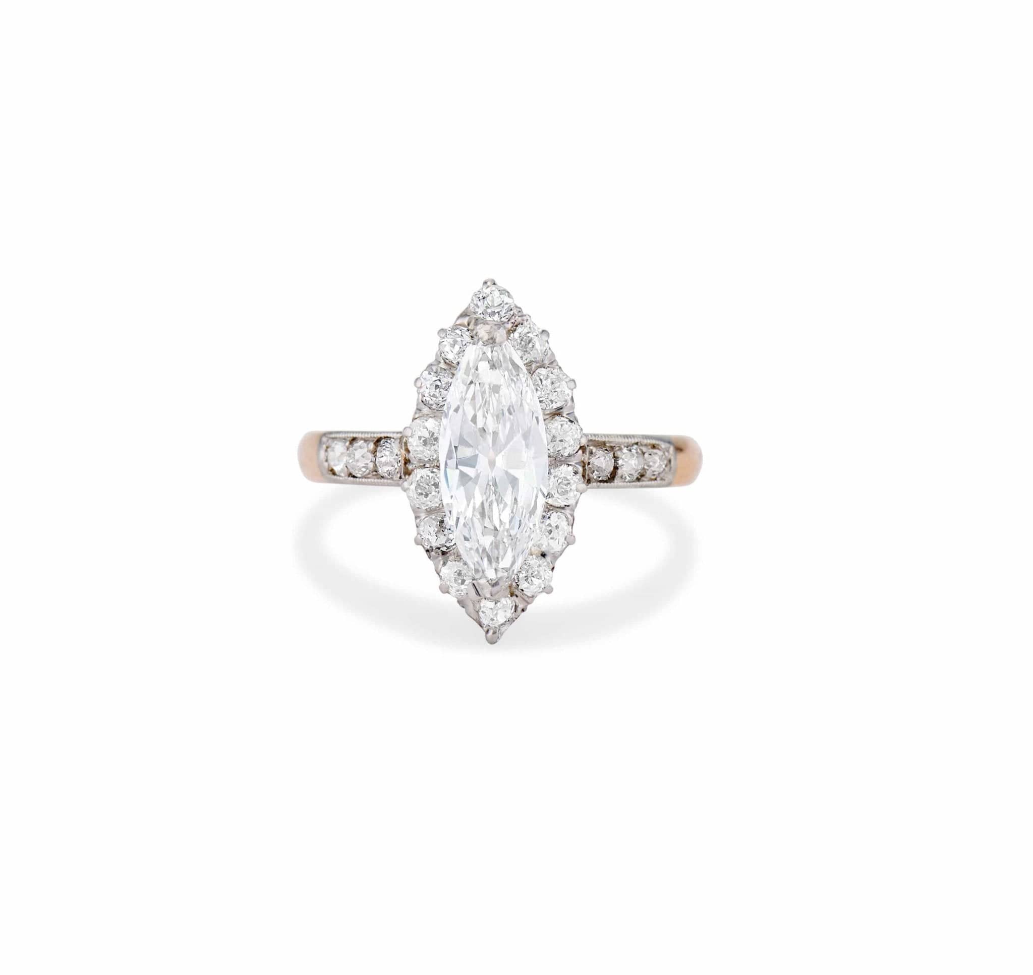 Edwardian 1.09 Carat Marquise-Cut Diamond Cluster