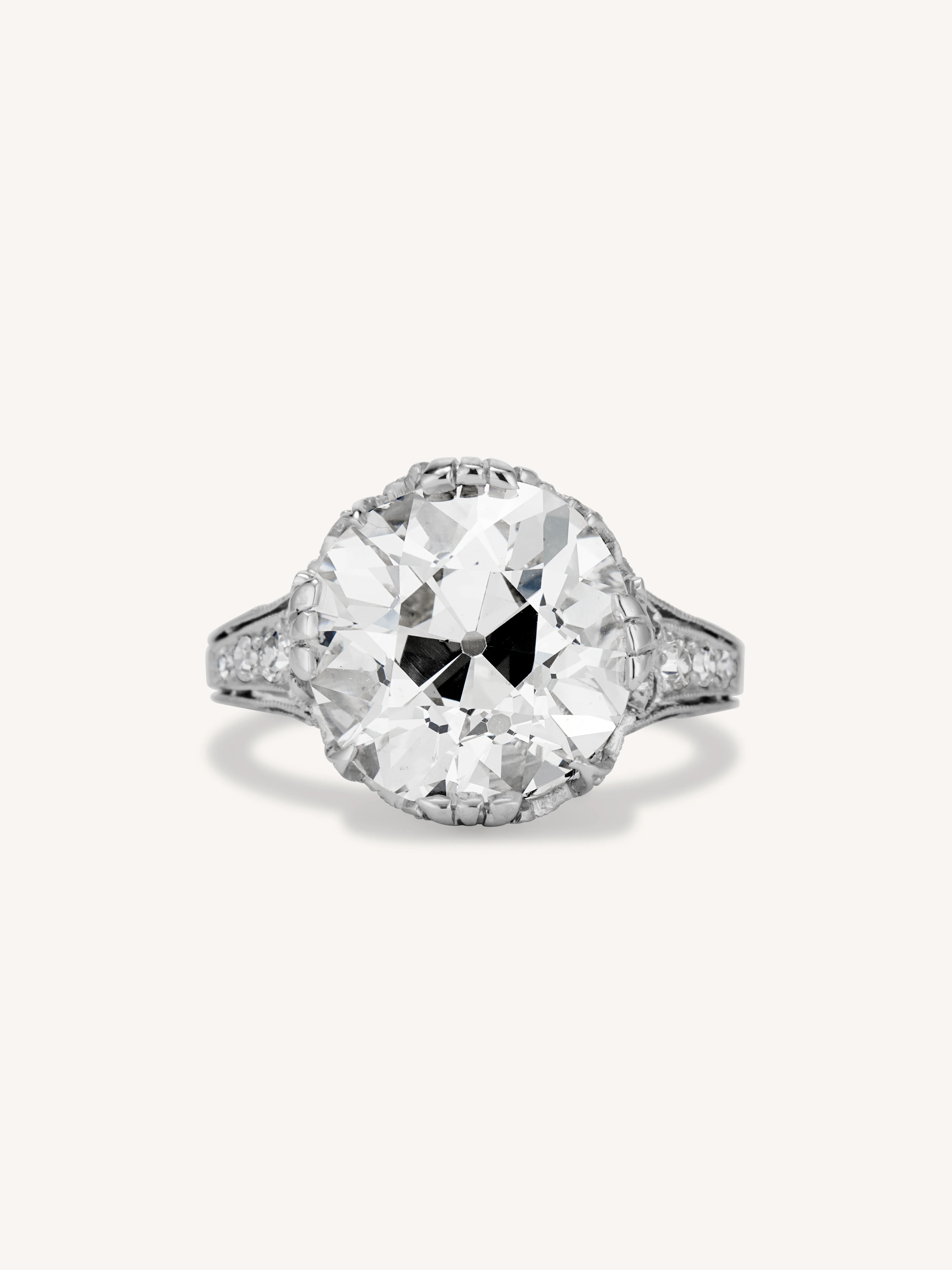 Edwardian 6.86 Carat Old Mine Cut Diamond Antique Engagement Ring