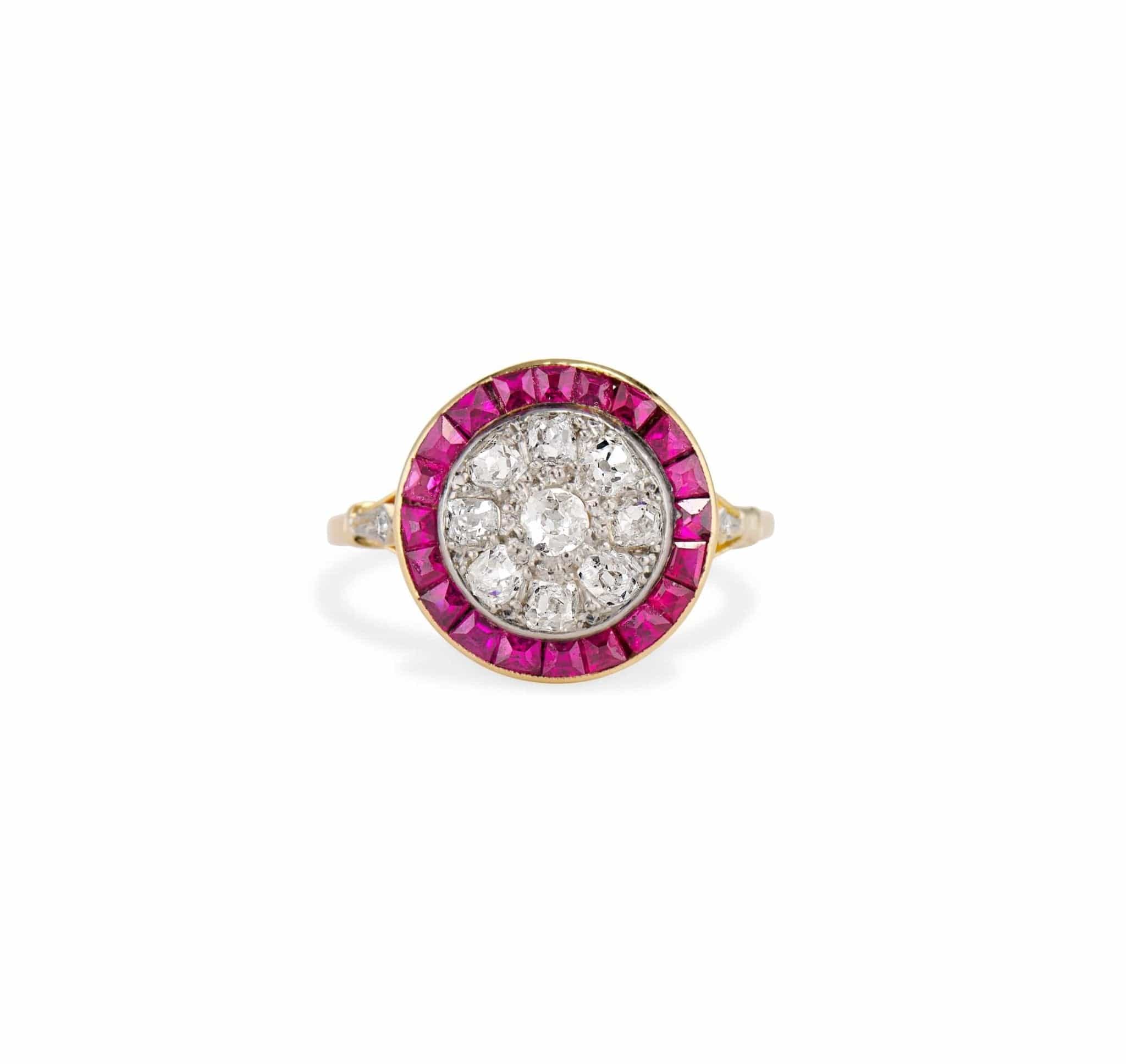 Belle Époque Diamond and Ruby Target Engagement Ring, France