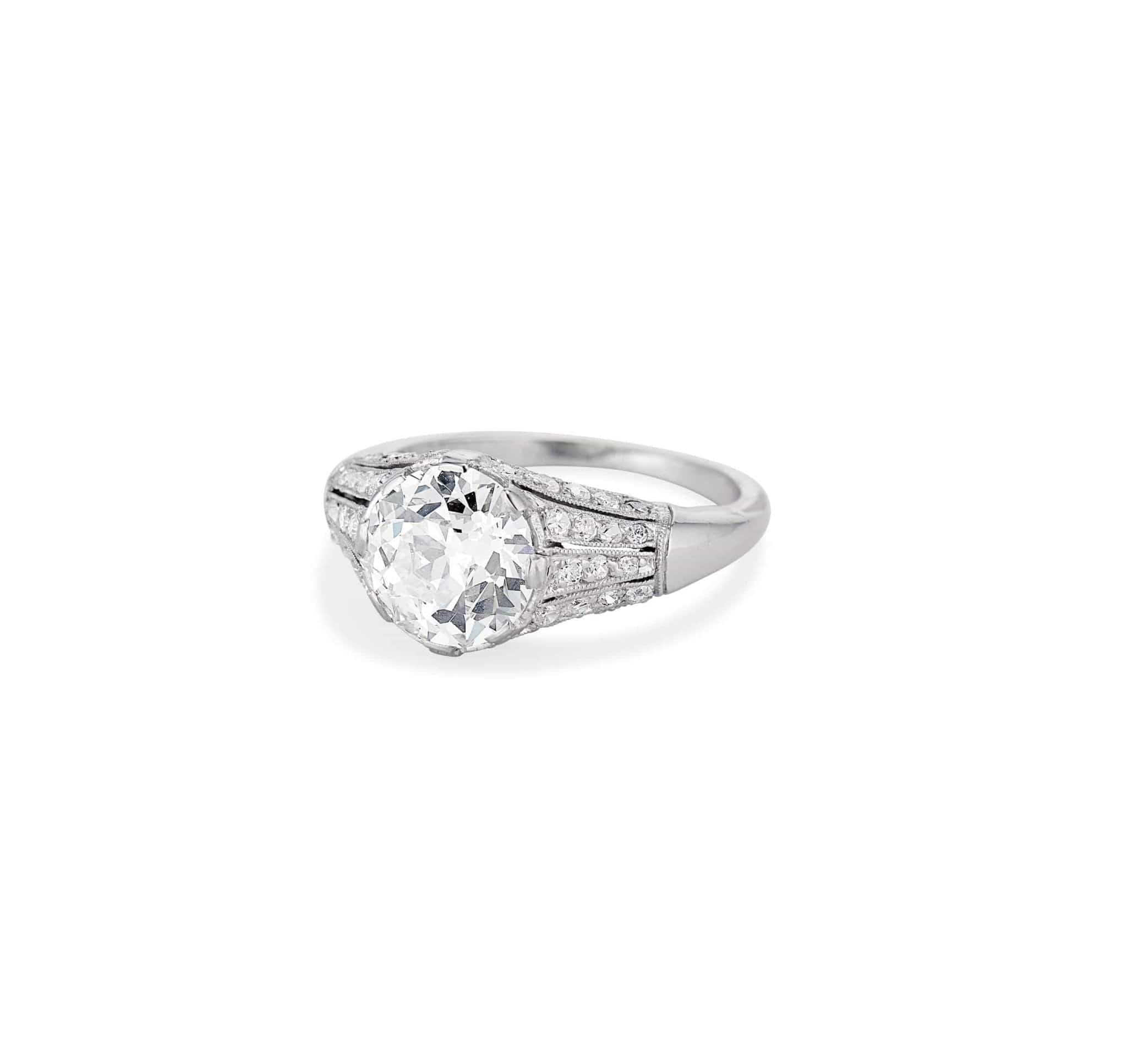 French Art Deco 2.21 Carat Old European Cut Diamond Ring
