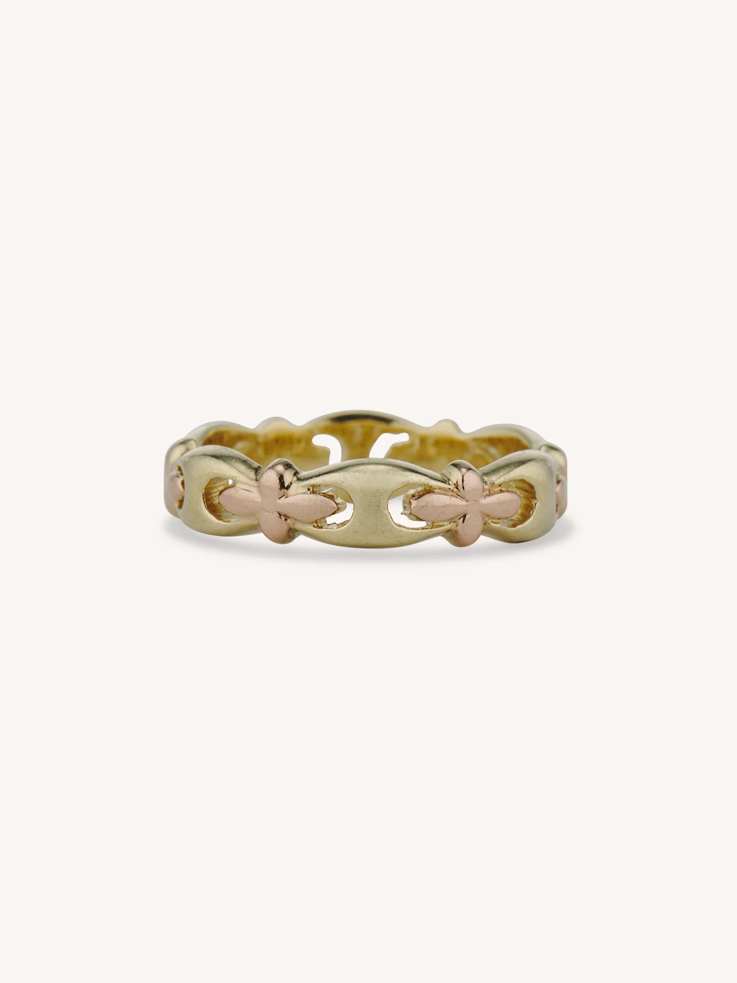 Jabel Retro Two-Tone 14k Gold Floral Vintage Band - Size 3.75