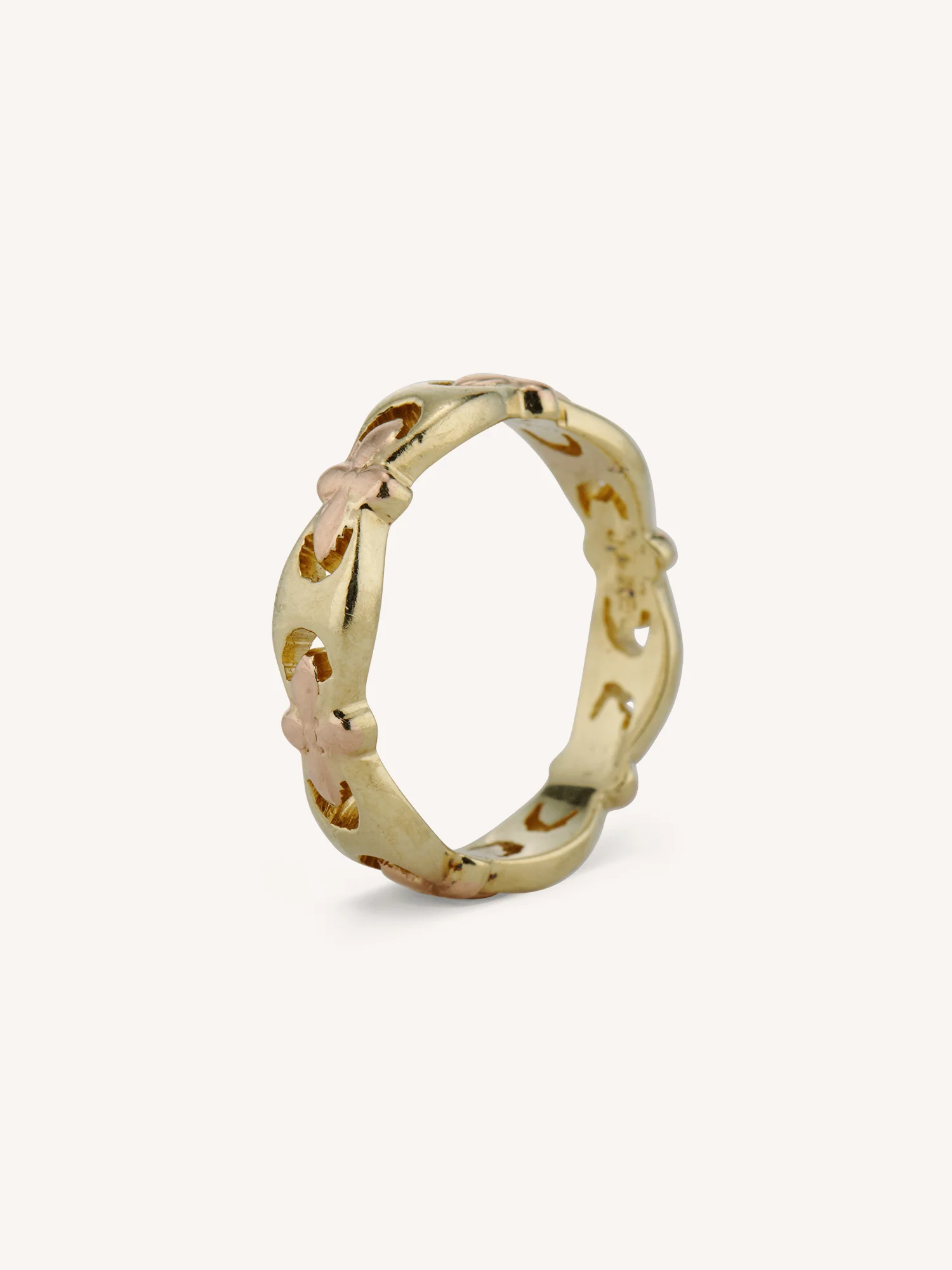 Jabel Retro Two-Tone 14k Gold Floral Vintage Band - Size 3.75 - Image 4
