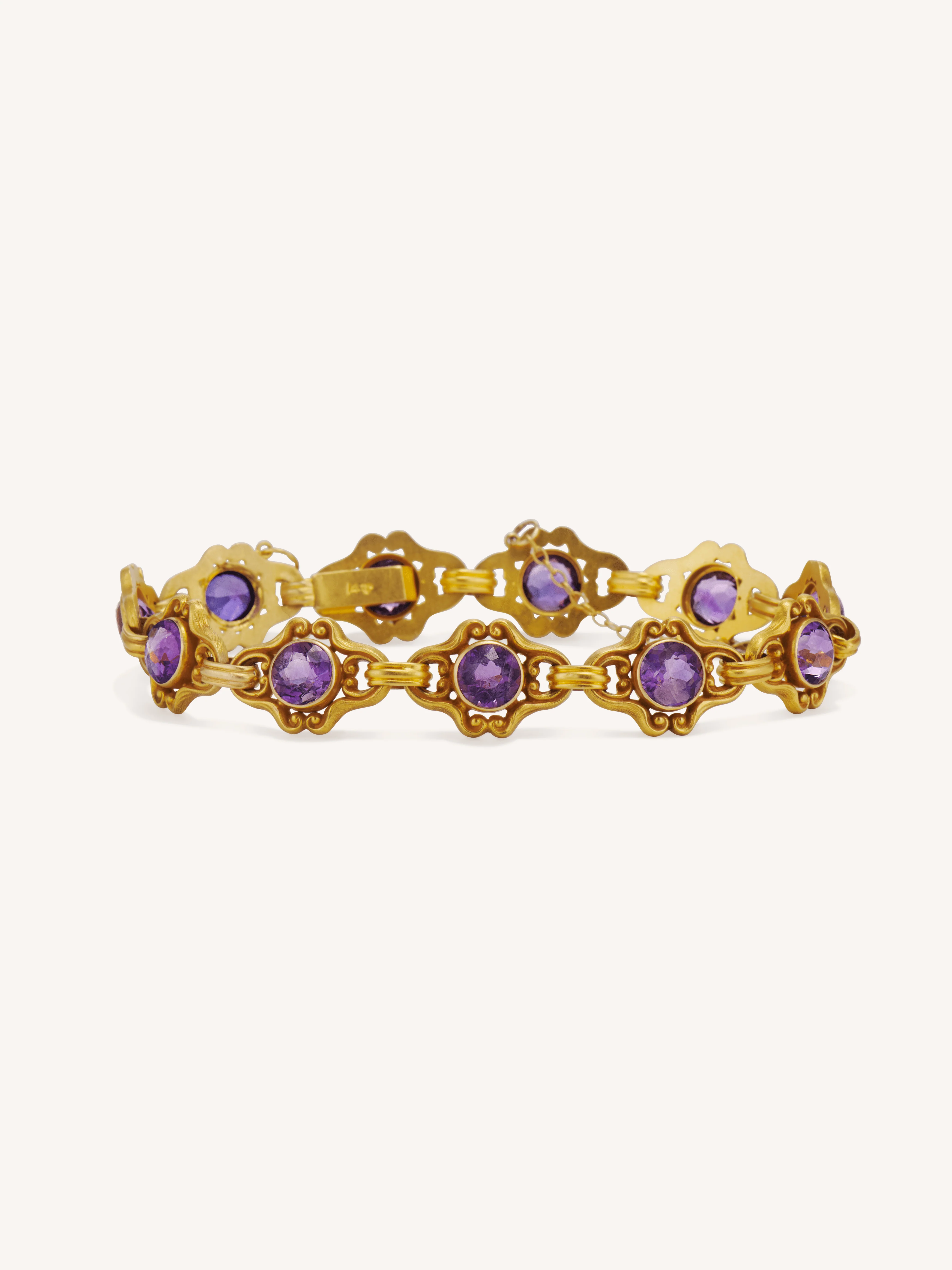 Krementz Antique Edwardian Amethyst & Gold Link Bracelet, America