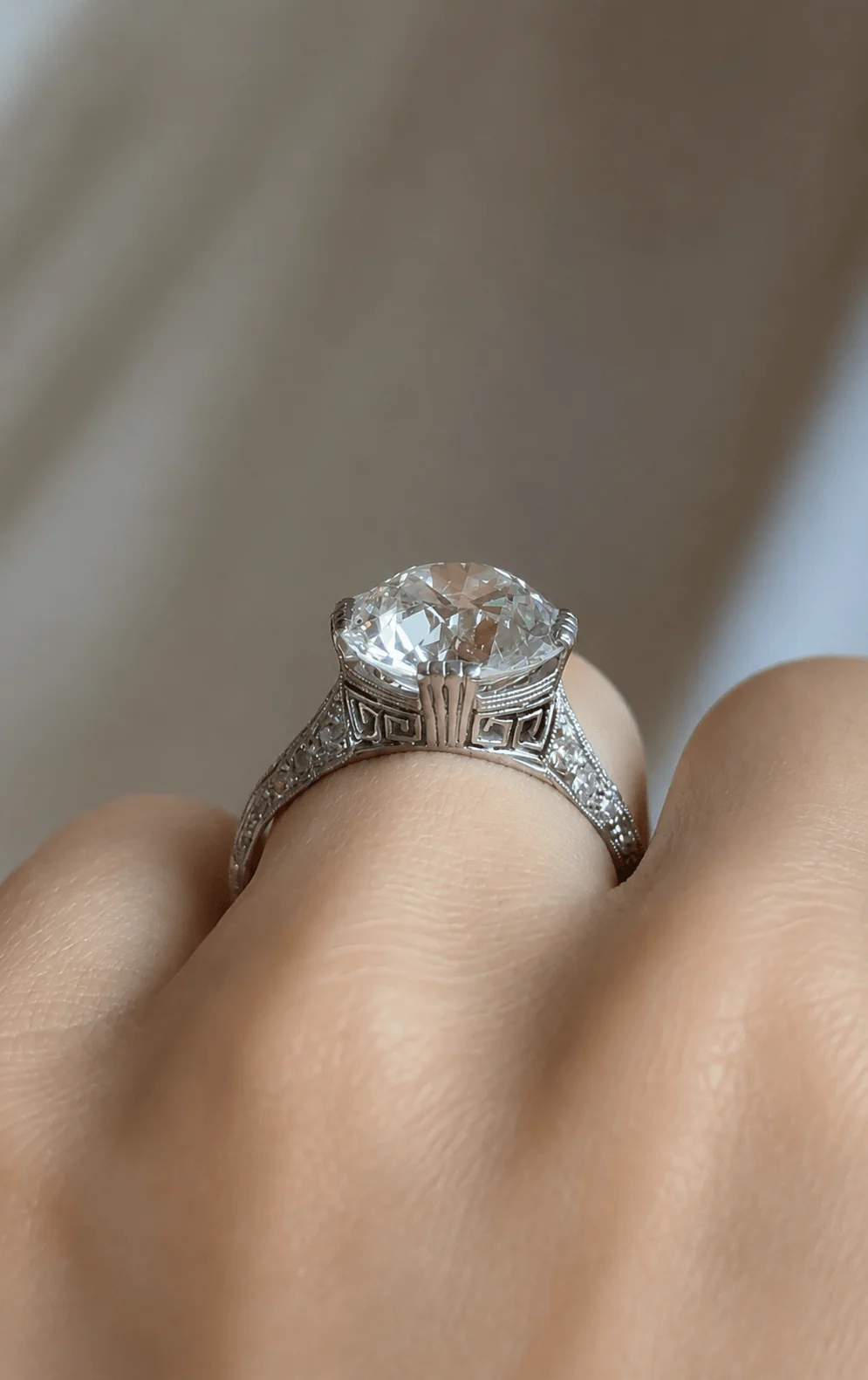Art Deco Marcus & Co. 4.94 Carat Transitional Cut Diamond Vintage Engagement Ring - Image 3