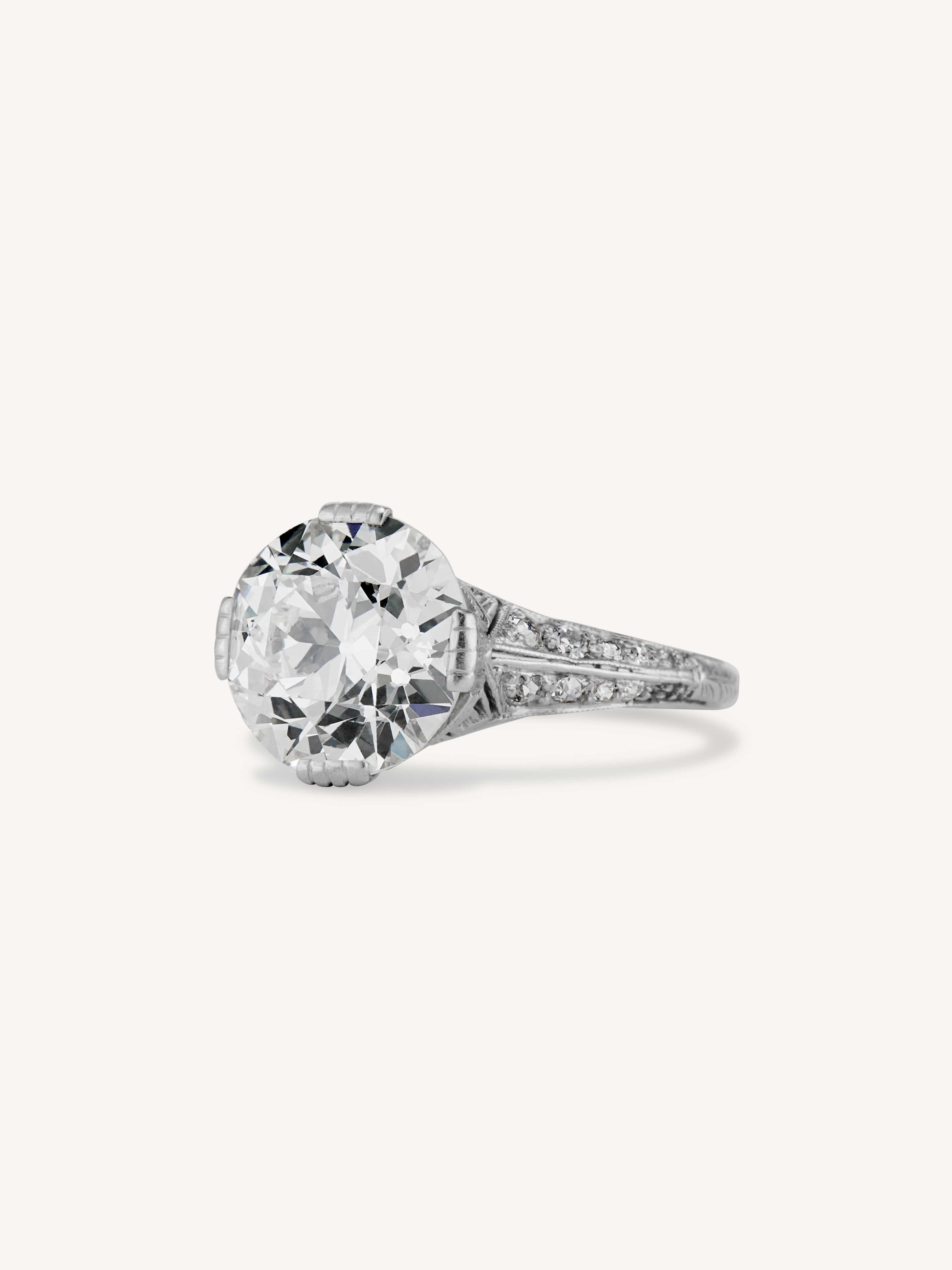 Art Deco Marcus & Co. 4.94 Carat Transitional Cut Diamond Vintage Engagement Ring - Image 4