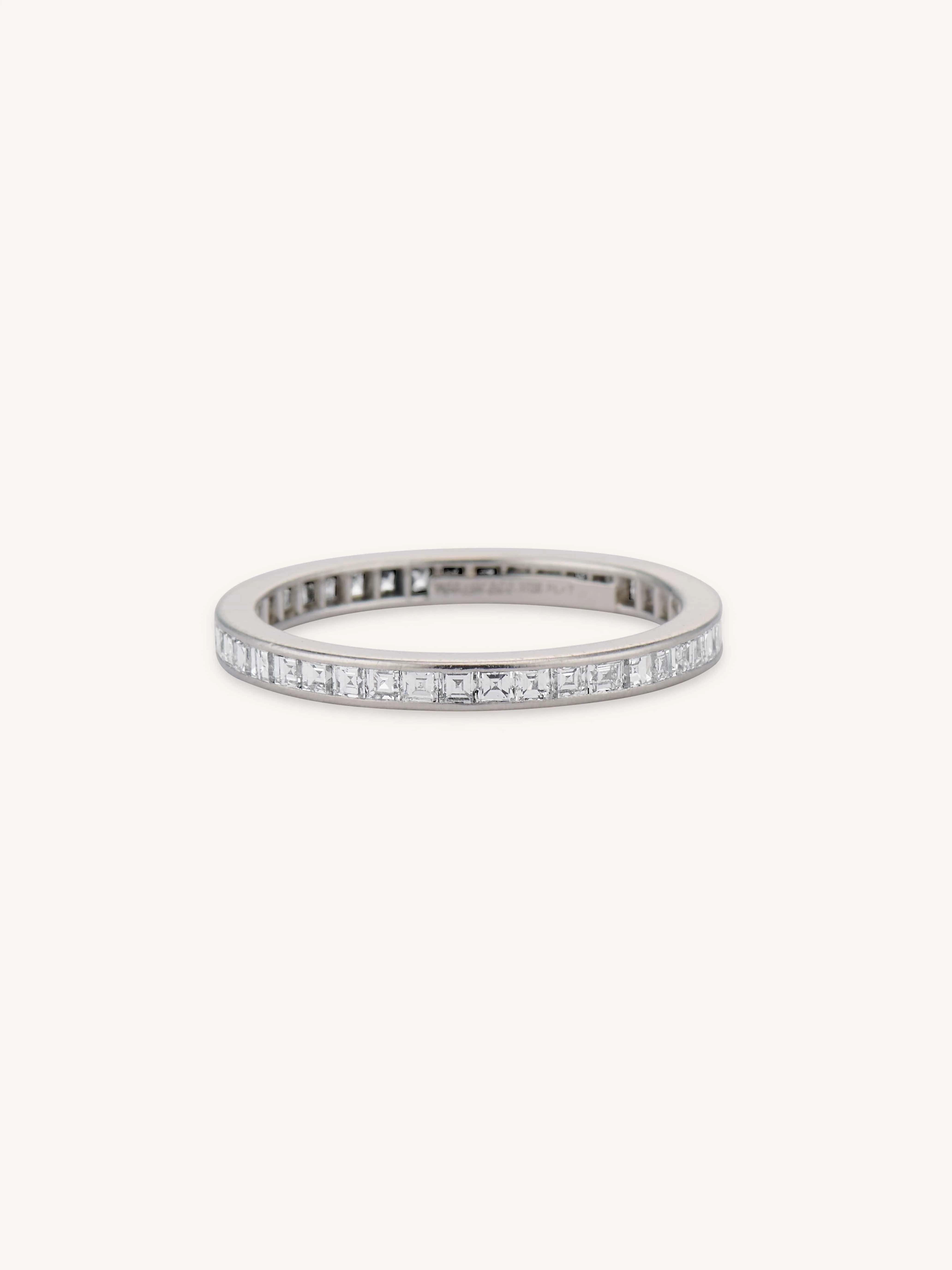 Tiffany & Co. Mid-Century Diamond Carré Cut Platinum Vintage Eternity Band - Size 5.5