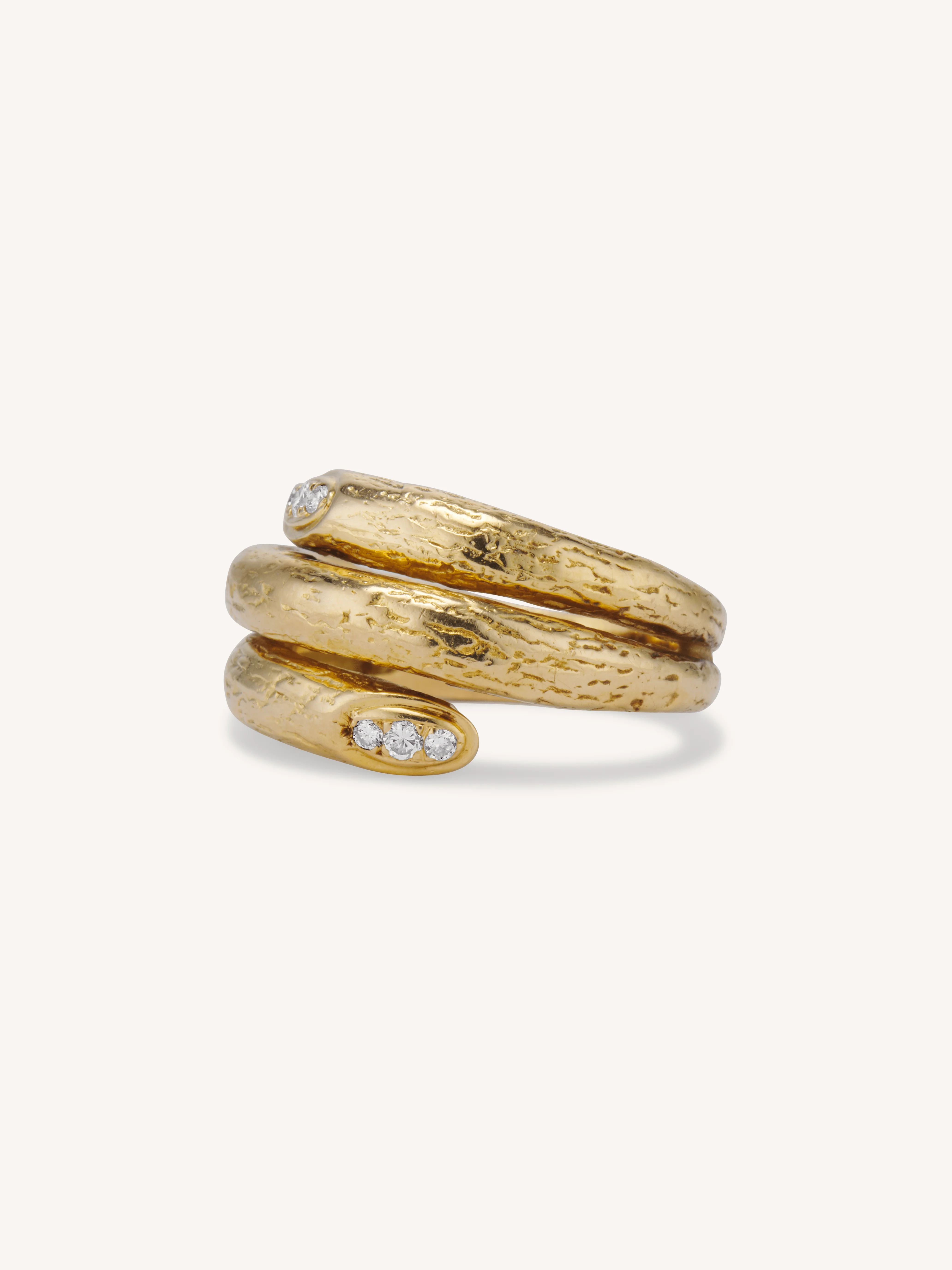 Van Cleef & Arpels Vintage 1970s Textured Gold & Diamond Serpent Ring, France - Image 4