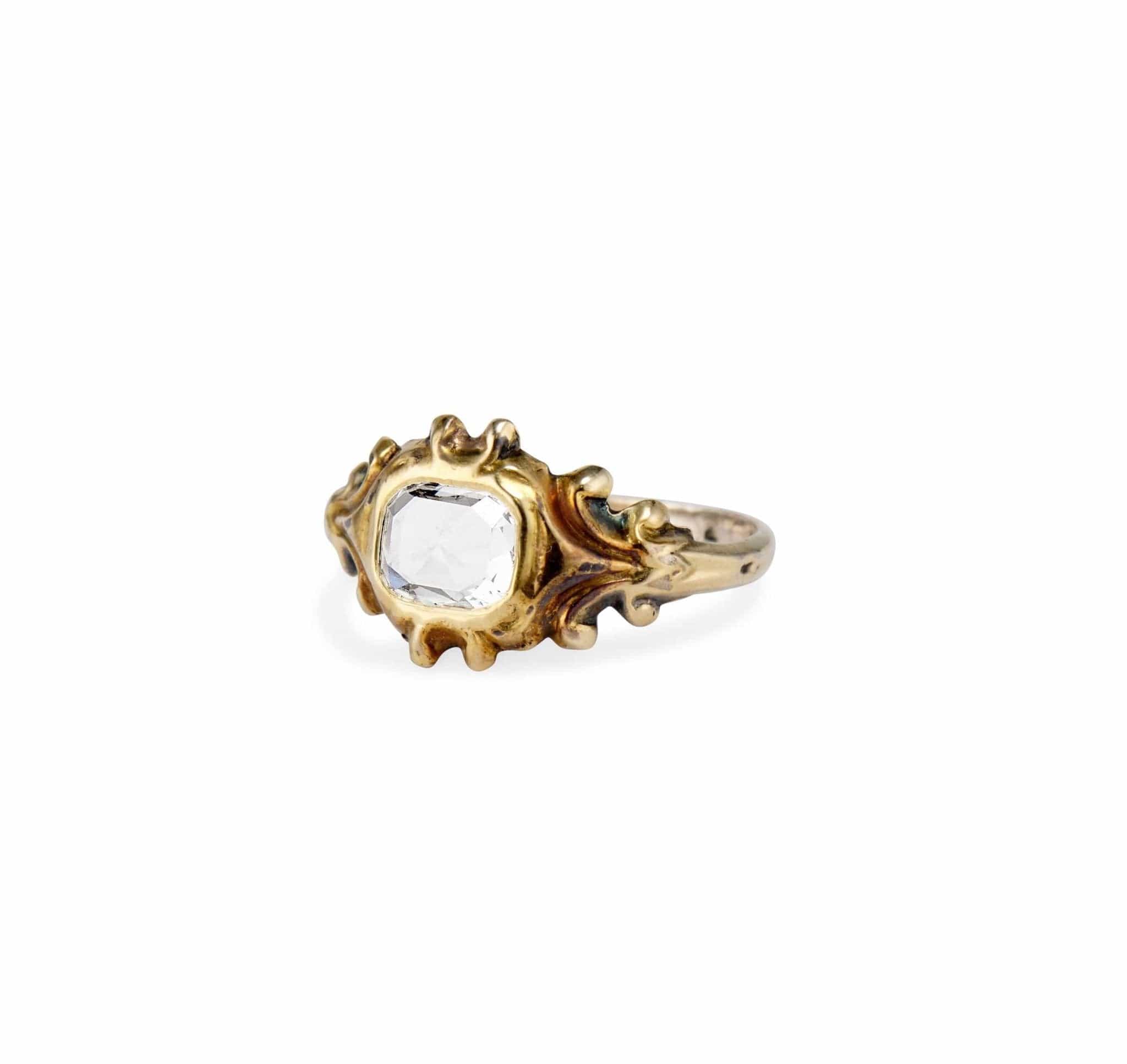 Victorian 1.00 Carat Cushion Rose Cut Diamond Solitaire Engagement Ring