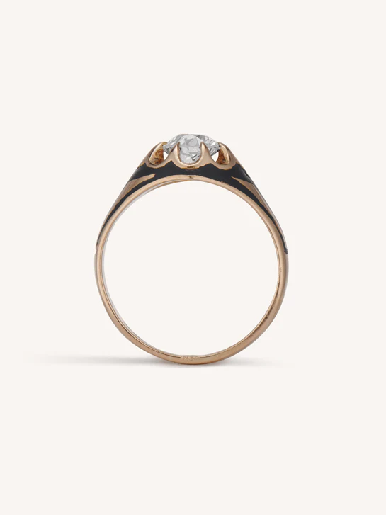 Victorian 1.07 Carat Old European Cut Diamond & Enamel Belcher Antique Engagement Ring - Image 8