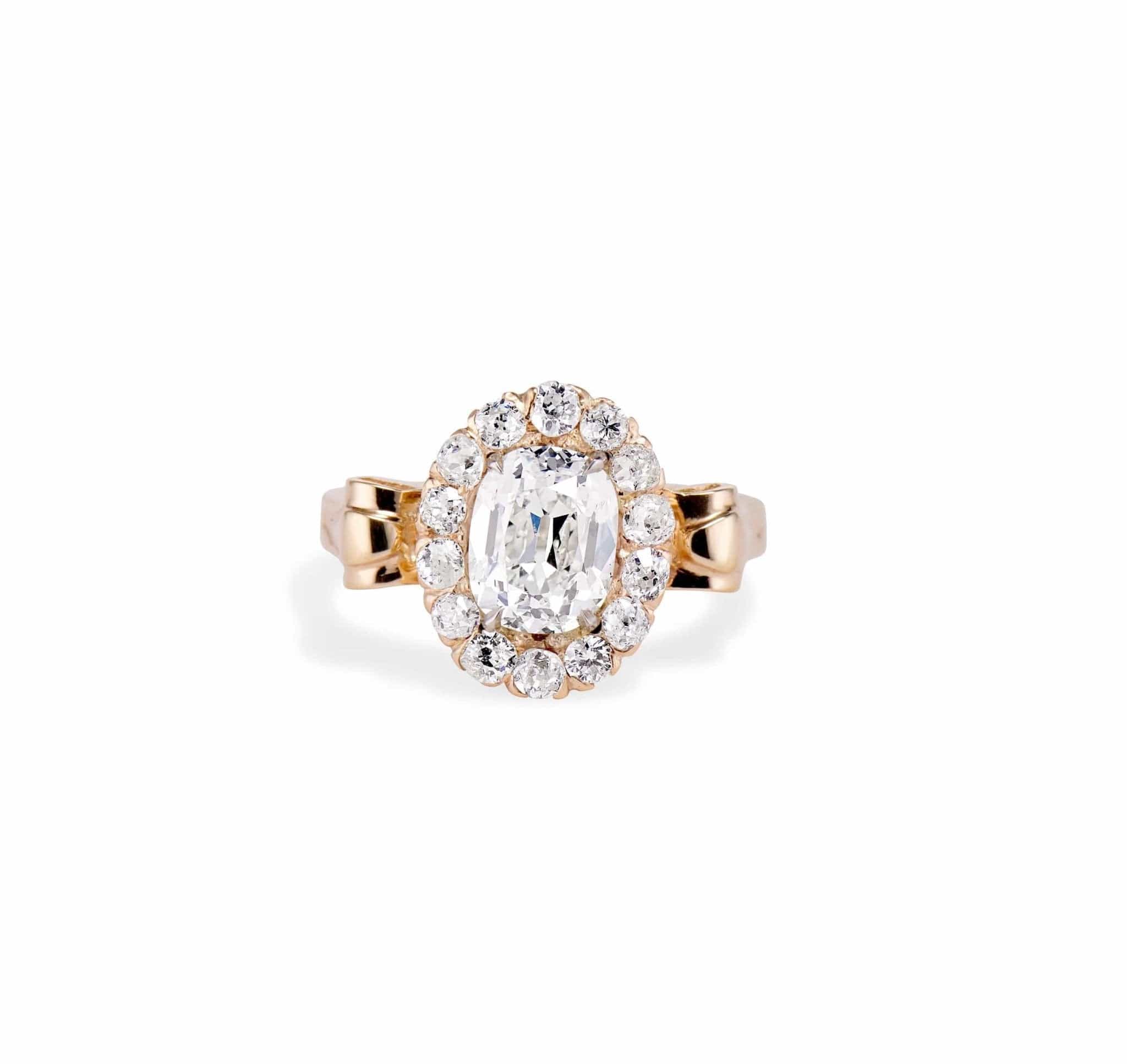 Victorian 1.52 Cushion Diamond Cluster Engagement Ring