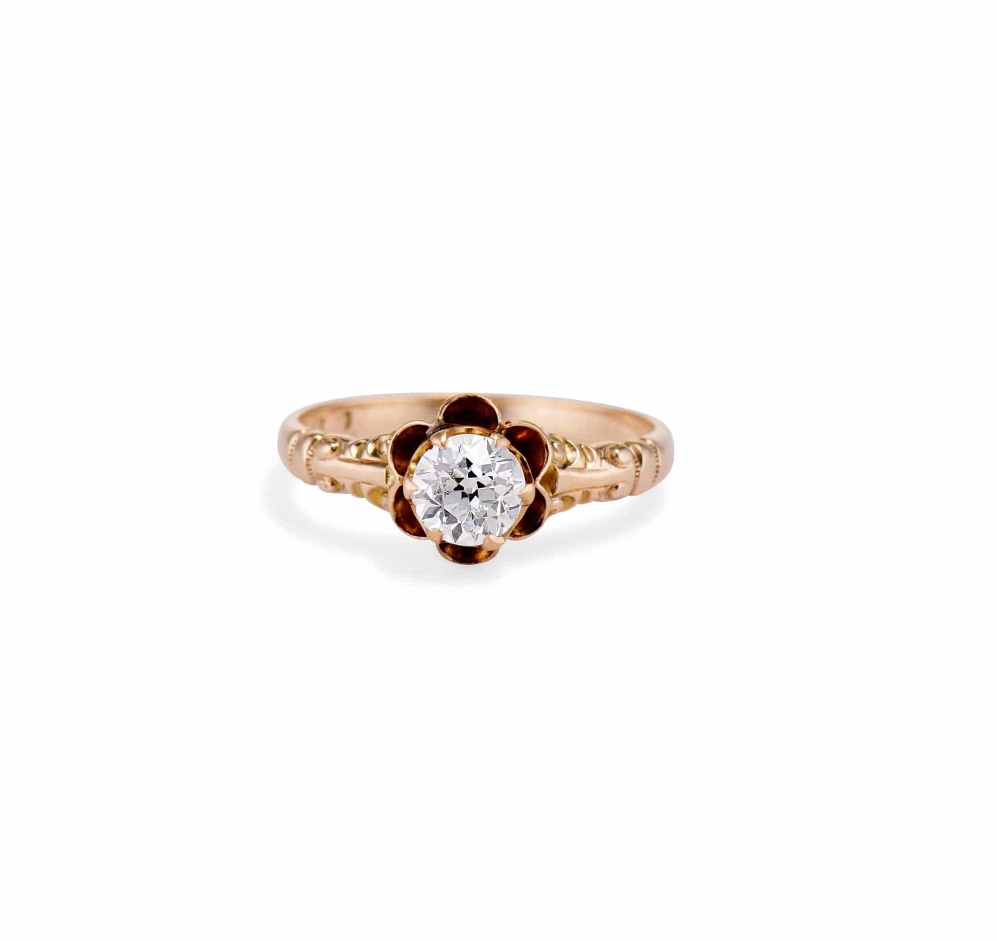 Victorian Allsopp-Stellar .63 Carat Old European Buttercup-Set Solitaire , American