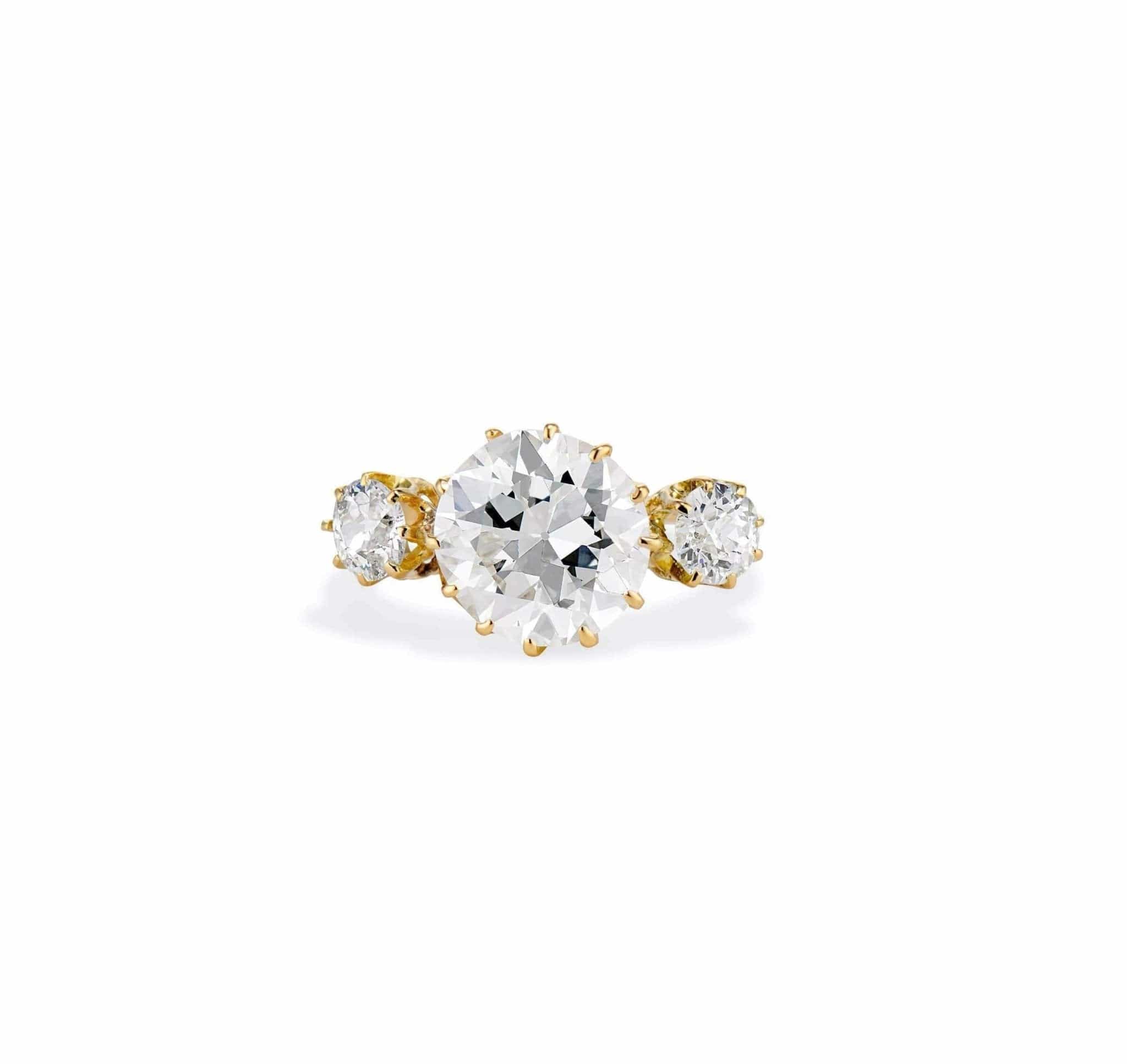 Victorian 3.04 Carat Three-Stone Old European Diamond and Gold Ring