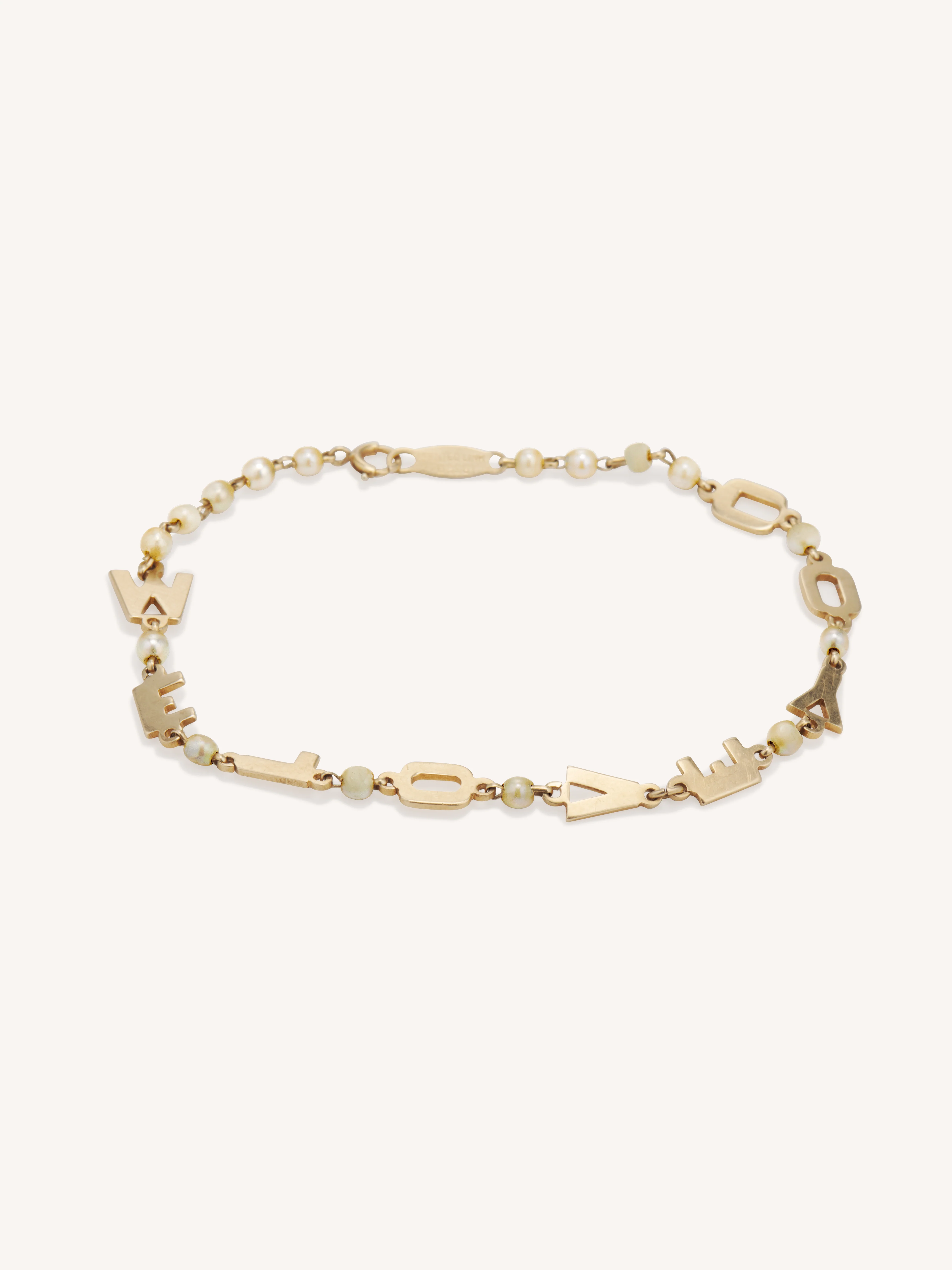 Lucien Piccard “We Love You” in 14K Gold with Seed Pearls Vintage Bracelet